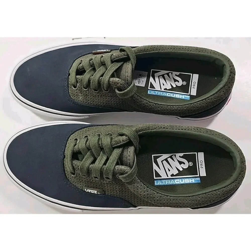 Vans~Mens 7; Woman 8.5~Olive Green/Black Era Pro Perforated Suede Sneakers Shoes